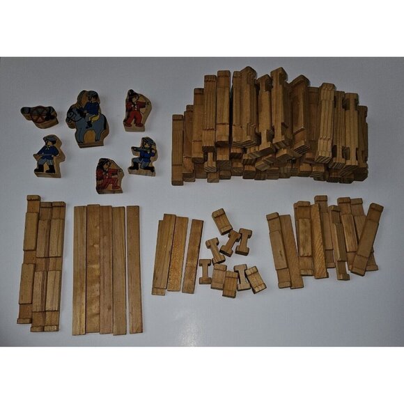VTG Fort Sam Let's Pretend Wood Building Block Set Cavalry Indians ~ 101 Pieces - Picture 8 of 16